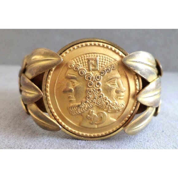 Rare Vintage FENDI JEWELRY SET Roman COIN CUFF BRACELET + Clip EARRINGS Big Bold - Picture 8 of 12
